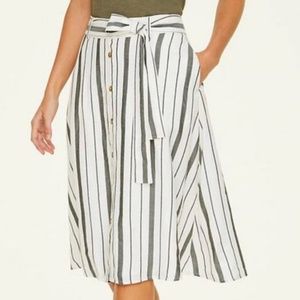 LOFT Striped Button Down A-Line Skirt